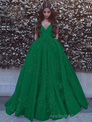 Ball Gown Off-the-Shoulder Sweep Train Tulle Prom Dresses With Pockets
