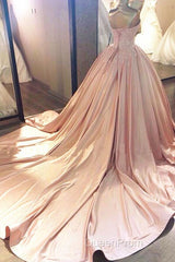 Ball Gown Pink Sweetheart Lace Evening Prom Formal Dresses With Court Train