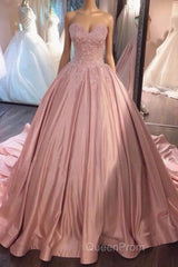 Ball Gown Pink Sweetheart Lace Evening Prom Formal Dresses With Court Train