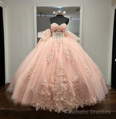 Ball-Gown Pink Tulle Sweetheart Sleeveless Quinceanera Dresses with Bow
