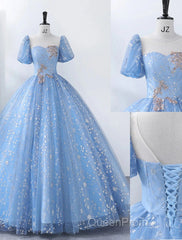 Ball Gown Quinceanera Dresses Princess Dresses Performance Sweet 16 Floor Length Short Sleeve Square Neck Polyester With Pearls Appliques