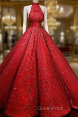 Ball Gown Red Evening Prom Dressese Sequins Shinning Long Evening Dresses Gowns