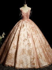 Ball Gown Sequins Appliques Feather Quinceanera Dress