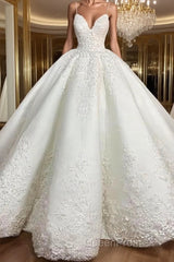 Ball Gown Spaghetti Straps Floor-Length Satin Wedding Dresses