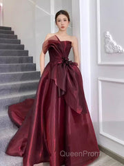 Ball Gown Strapless Burgundy Organza Evening Prom Dresses Evening Dresses