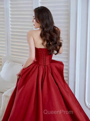 Ball Gown Strapless Burgundy Satin Evening Prom Dresses Evening Dresses