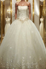 Ball Gown Strapless Floor-Length Tulle Wedding Dresses With Rhinestone