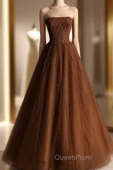 Ball Gown Strapless Tulle Long Evening Prom Dresses Evening Dresses