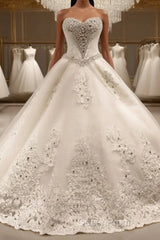 Ball Gown Sweetheart Cathedral Train Tulle Wedding Dresses With Sequin