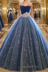 Ball Gown Sweetheart Floor-Length Net Evening Prom Dresses With Beading