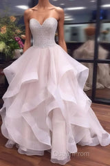 Ball Gown Sweetheart Organza Floor-length Beading Evening Prom Dresses
