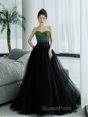 Ball Gown Sweetheart Tulle Black Evening Prom Dresses Evening Dresses