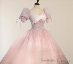 Ball-Gown Tulle  Pink Sweetheart Floor-Length Graduation Birthday Party Dress with Sequined