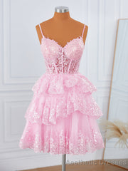 Ball-Gown Tulle V-neck Appliques Lace Corset Short/Mini Dress
