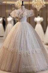 Ball Gown White Tulle 3D Flower Wedding Dresses