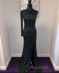 One Shoulder Long Sleeve Mermaid Sequin Long Dresses