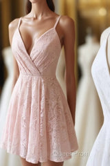 Cute Lace Short Evening Prom Dresses, A-Line Homecoming Dresses