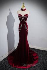 Beauiful Wine Red Off Shoulder Mermaid Long Evening Prom Dresses, Wine Red Party Dresses