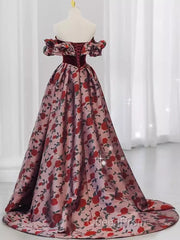 Beautiful A Line Off The Shoulder Long Floral Evening Prom Dresses