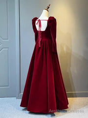 Beautiful A Line Red Velvet Prom Dress Sweatheart Party Dress Brithday Ball Gown