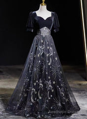 Beautiful A-line Simple Black Floor Length Party Dress, Black Long Prom Dress