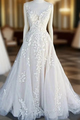 Beautiful A-Line V-Neck Floor Sweeping Skirt With Lace Wedding Dresses