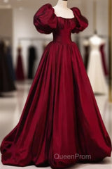 Beautiful Ball Gown Square Neckline Satin Long Red Evening Prom Dresses