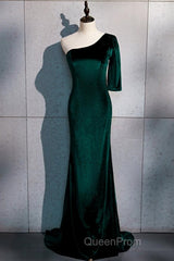 Beautiful Dark Green One Shoulder Evening Dresses, Green Mermaid Formal Dresses