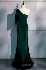 Beautiful Dark Green One Shoulder Evening Dresses, Green Mermaid Formal Dresses