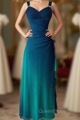 Beautiful Gradient Blue Glitter Chiffon Sweetheart Neck Evening Prom Dresses Birthday Dresses