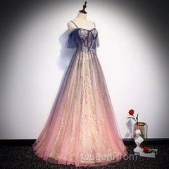 Beautiful Gradient Pink Sweetheart Floor Length Party Dresses, A-Line Gradient Long Evening Prom Dresses
