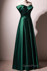 Beautiful Green Satin A-Line Off Shoulder Evening Prom Dresses, Green Evening Dresses Party Dresses