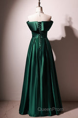 Beautiful Green Satin A-Line Off Shoulder Evening Prom Dresses, Green Evening Dresses Party Dresses