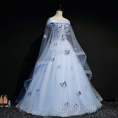 Beautiful Light Blue Ball Gown Lace-Up Party Dresses, Blue Evening Prom Dresses