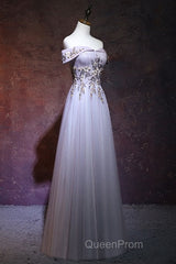 Beautiful Light Grey Long Evening Prom Dresses, Grey Party Dresses