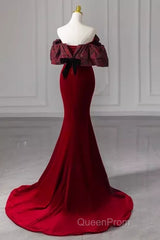 Beautiful Mermaid Off The Shoulder Long Red Evening Prom Dresses