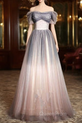 Beautiful Pink Gradient Beaded Sweetheart Long Evening Prom Dresses, Tulle Evening Dresses
