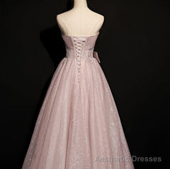Beautiful Pink Tulle Sequins Strapless Pleats Beading Prom Dress Formal Ball Gown Brithday Quinceanera Dress