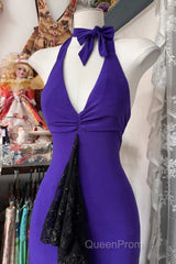 Beautiful Purple V-Neck Lace Mermaid Long Evening Prom Dresses Backless Birthday Party Dresses
