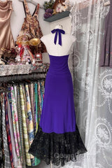 Beautiful Purple V-Neck Lace Mermaid Long Evening Prom Dresses Backless Birthday Party Dresses