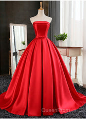 Beautiful Satin Scoop Floor Length Ball Evening Prom Dresses , Dark Red Sweet 16 Gown