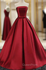 Beautiful Satin Scoop Floor Length Ball Evening Prom Dresses , Dark Red Sweet 16 Gown