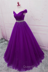 Beautiful Sequins Sweetheart Long Party Dresses, Purple Tulle Evening Gown