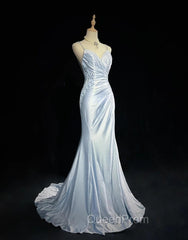 Beautiful Spaghetti Strap Mermaid Glitter Satin Long Evening Prom Backless Applique Evening Gown Simple Wedding Dresses