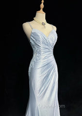 Beautiful Spaghetti Strap Mermaid Glitter Satin Long Evening Prom Backless Applique Evening Gown Simple Wedding Dresses