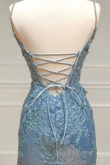 Beautiful Tiffany Blue Spaghetti Straps Tulle Applique Long Evening Prom Dresses Sequined Evening Dresses With Slits