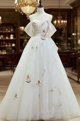 Beautiful Tulle Lace Long Evening Prom Dresses, Off The Shoulder Evening Party Dresses