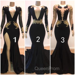 Beautiful V-Neck Long Sleevess Appliques Mermaid Floor-Length Evening Prom Dresses