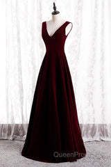Beautiful Wine Red Simple Long A-Ine Wedding Party Dresses, Dark Red Evening Prom Dresses