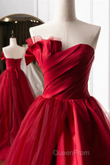 Beautiful Wine Red Sweetheart Tulle And Satin Party Dresses, Wine Red Long Formal Dresses